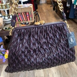 Marc Jacobs Mina Burgundy Quilted Stam Bag Purse Handbag